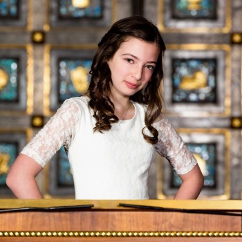 Beautiful bar mitzvah girl in temple
