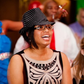 Happy mitzvah guest in hat