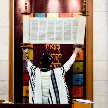 Lifting the Torah at the bar mitzvah