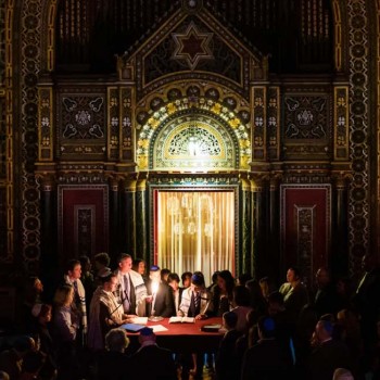 Temple bar mitzvah ceremony from balcony