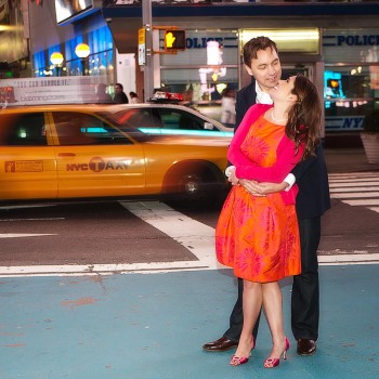 NYC engagement portrait with taxi