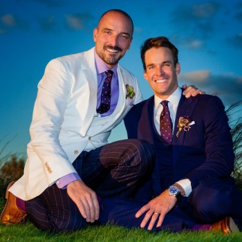 Two grooms wedding portrait in Hamptons