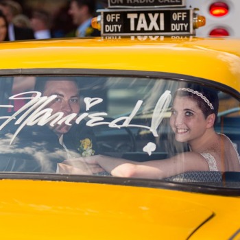 Just married in vintage NYC taxi