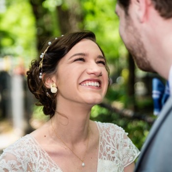 Joyful first look before the wedding