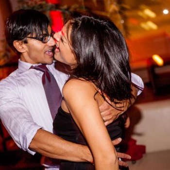 Indian wedding guests dancing