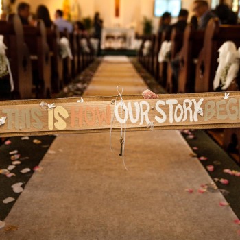Personal wedding decor and details in chapel